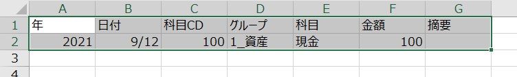 テーブル範囲の選択